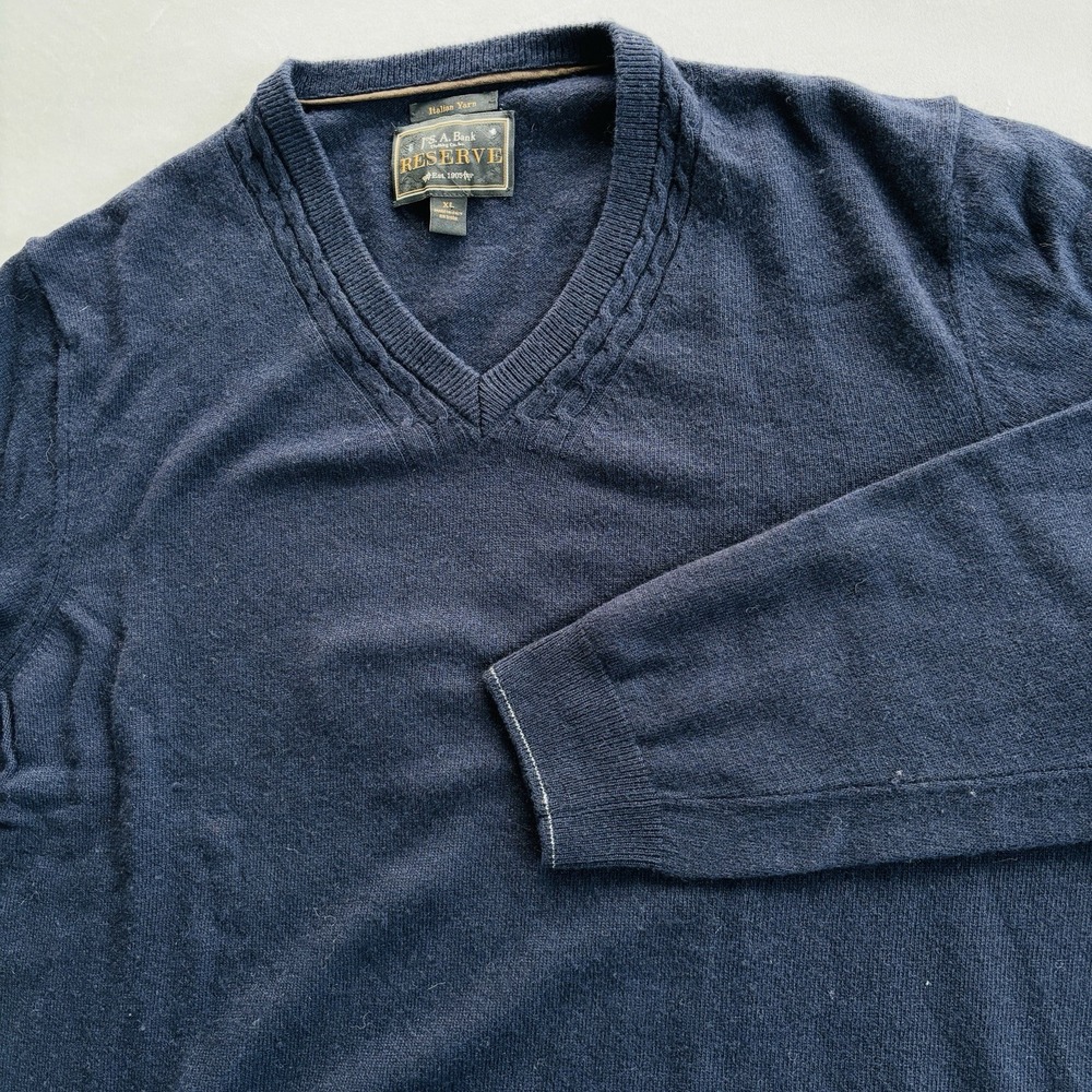 Jos. A. Bank Sweater Mens XL Reserve Navy Blue Wool Cashmere V-Neck Italian